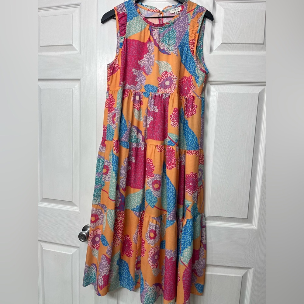 Umgee Vibrant Maxi Dress - Orange, Pink, Blue